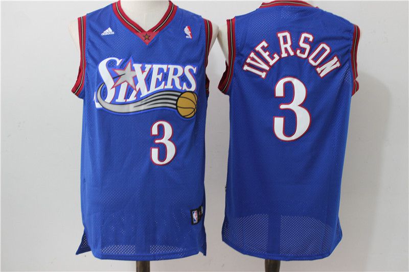 Men Philadelphia 76ers #3 Iverson Blue Throwback Adidas NBA Jersey->philadelphia 76ers->NBA Jersey